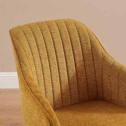 Swivel Desk Chair for Home Office, Fabric, Yellow | No Wheels, Oka Wood Legs, Mid Century Modern, Upholstered, 360° Swivel, Accent Chair, Living Room, Bedroom - color: Yellow, size: Fabric