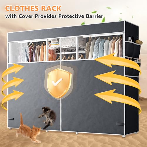 Raybee Clothing Rack with Cover Heavy Duty Clothes Rack with Shelves,Portable, Adjustable,Metal,Max Load 900lbs,White - color: White, style: Clothing Rack with Cover