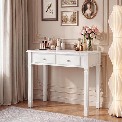 LEEMTORIG 31.5" Solid Wood Small Vanity Desk with Flip-top Mirror, Compact Wooden Writing Desk with Drawers, 3 in 1 Secretary Desk/Dressing Table/Nightstand for Small Space, White SZT-D0036-WT - color: White