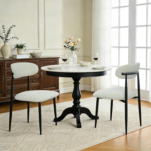FREKEN Modern Upholstered Dining Chairs Set of 4, Mid-Century Metal Frame Linen Fabric Side Chair for Kitchen Dining Room, 350lbs Capacity, Beige - color: Beige - Black Legs, size: Set of 4