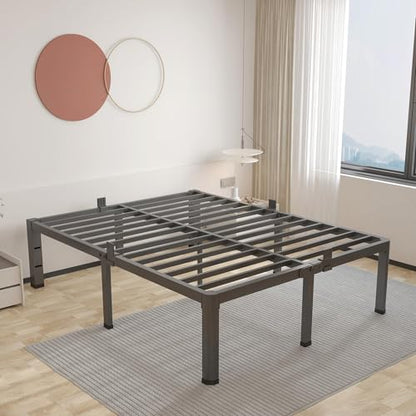 ROIL 20 Inch Queen Bed Frame with Rounded Corner & 4 Mattress Baffles | Easy Assembly, Noise Free, 3500LBS Load Capacity, No Box Spring Needed, 18.4" Storage Space, Headboard Hole, Heavy Duty Steel - size: Queen, style: 20 Inch