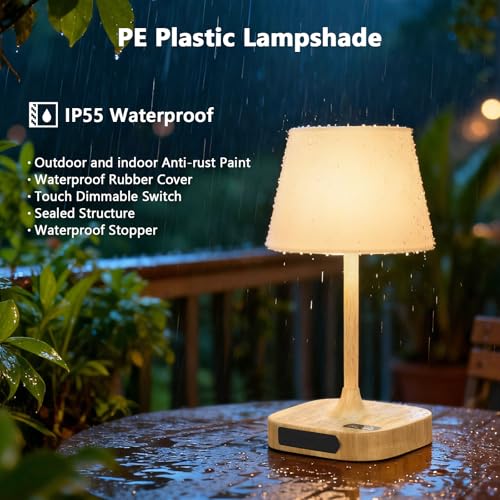 Table Lamp - Cordless Waterproof Shower Lamp and Dimmable Touch Lamp - color: Wood Grain