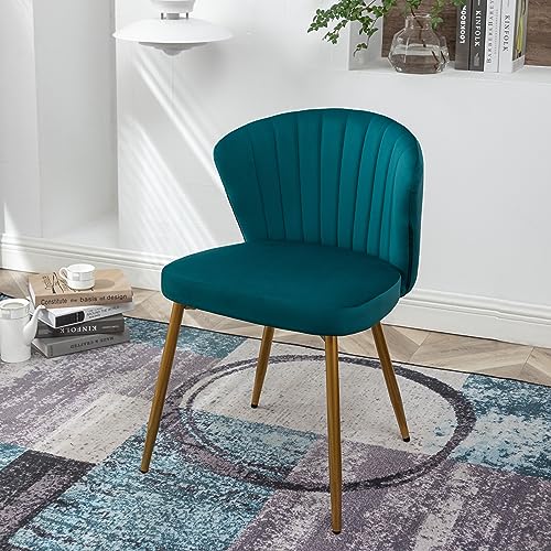GDFStudio 30.71" Modern Velvet Accent Chair, Comfy Lounge Chair, Upholstered Side Chair with Channel Tufted Back, Gold Metal Legs, Armless Reading Chair for Living Room Bedroom Small Spaces, Teal Blue - color: Teal Blue + Polyester