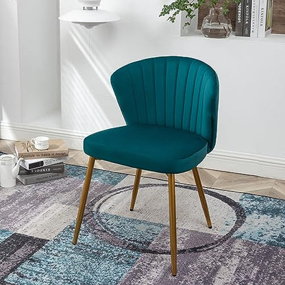 GDFStudio 30.71" Modern Velvet Accent Chair, Comfy Lounge Chair, Upholstered Side Chair with Channel Tufted Back, Gold Metal Legs, Armless Reading Chair for Living Room Bedroom Small Spaces, Teal Blue - color: Teal Blue + Polyester