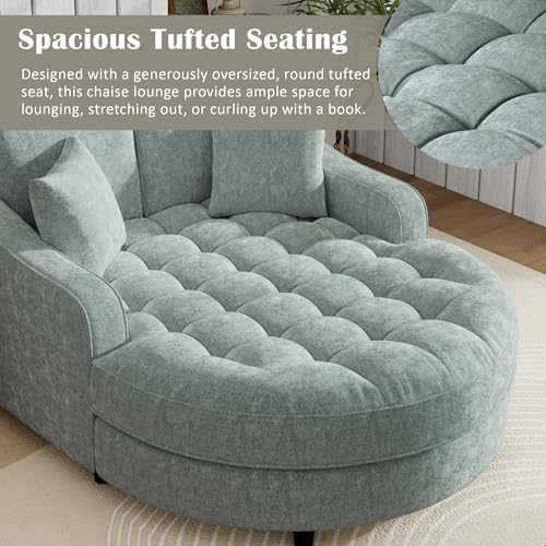 55" Modern 2-Seater Chaise Lounge Sofa Bed - Chenille Upholstered Loveseat Couch with Tufted Seat & Detachable Pillows, Space-Saving Sleeper Sofa (Green) - color: Green