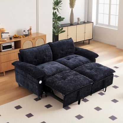 73" Plush Velvet Convertible Loveseat Sleeper Sofa Bed, Loveseat Convertible with Hidden Mattress, Sofa Bed Couch Simple Assembly for Small Apartment and Guest Space, Black - color: Black