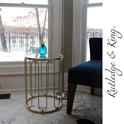 Rutledge & King Braswell End Table Set - Gold, Round, Nesting, Mirrored Tops | Living Room & Bedroom - color: Braswell - Gold