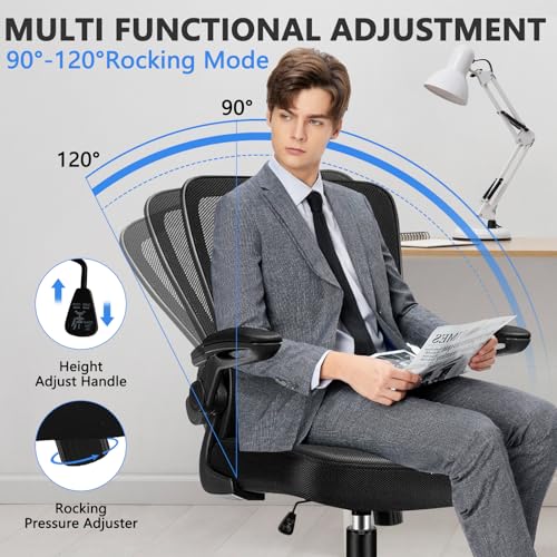 Desk Chairs with Wheels, Ergonomic Mesh Office Chair Adjustable Height and Swivel Lumbar Support Home Office Chair with Flip Up Armrests, Set of 6 - color: Black, size: 6PK