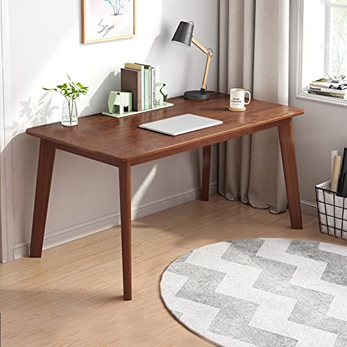 IOTXY Simple Wooden Writing Desk - Modern Minimalist Style PC Laptop Computer Workbench with Solid Wood Legs, 47" W Home Office Work Table for TV Stand Music Video Live Broadcast Workstation, Walnut | Nordic Minimalist Style, MDF Tabletop, Solid Wood Legs