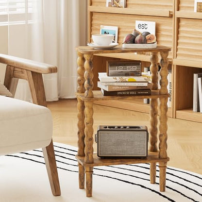 Veegle Side Table, Small End Table with Storage Shelf, 3-Tier Small Coffee Tables for Living Room Bedroom Narrow Spaces(Rustic Brown) - color: Rustic Brown-3 Tier Shelf