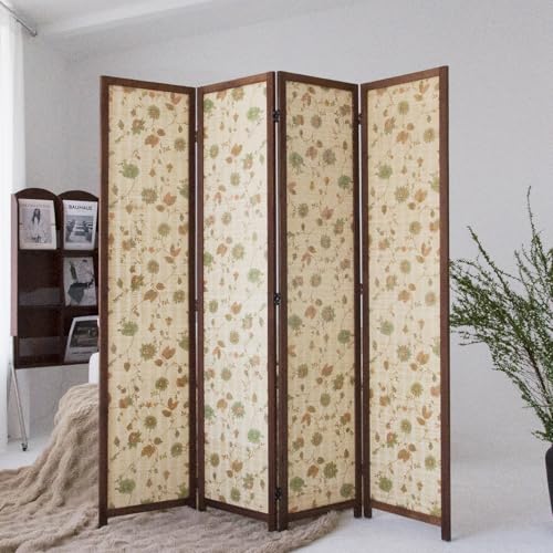 4 Panel Bamboo Room Divider, Double-Sided Privacy Screen | Double-Sided Floral Pattern, 5.6 ft Bamboo Print Folding Screen, Divider for Room Separation, Decorative Panel Divider - size: 4 Panel
