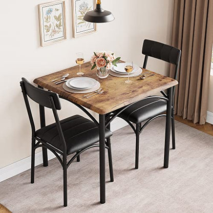 GarveeLife 3-Piece Dining Table Set for 2, Square Kitchen Table & Chairs | Upholstered, Space-Saving Square Kitchen Table Set, Compact Dining Room Furniture for Apartment, Studio - color: Brown