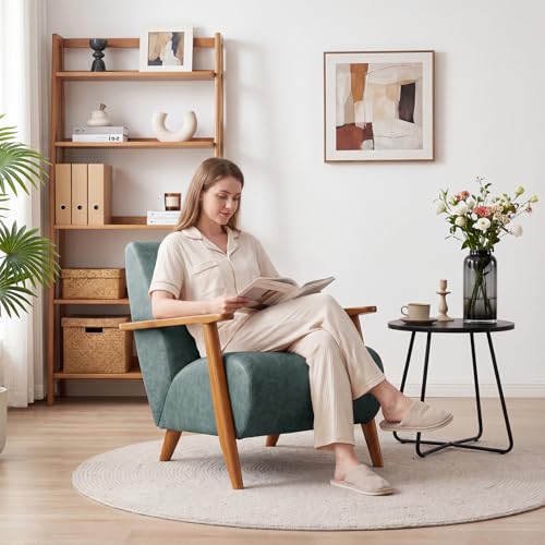 Home Accent Chair Mid Century Modern Accent Chair with Wood Frame, Faux Leather Upholstered Armchair, Reading Chair, for Living Room, Bedroom,Office,Comfy Guest Waiting Room Chairs Blue - color: Blue, size: Faux Leather