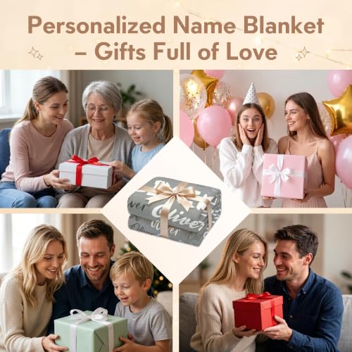 Personalized Blanket with Name, Custom Name Blanket Gifts for Kids Adults Boys Girls Teen, Soft Customized Fleece Flannel Throw for Bedroom Living Room, Birthday Christmas - color: Grey