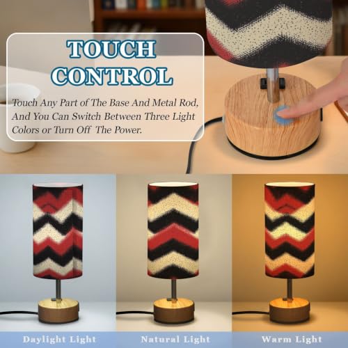 Kigai Colorful Folded Threads Touch Control Bedside Table Lamp 3 Way Dimmable Nightstand Lamp with USB A+C Charging Ports & AC Outlet Fabric Shade for Bedroom Desk Living Room