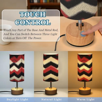 Kigai Colorful Folded Threads Touch Control Bedside Table Lamp 3 Way Dimmable Nightstand Lamp with USB A+C Charging Ports & AC Outlet Fabric Shade for Bedroom Desk Living Room