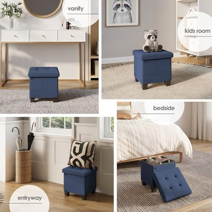 Storage Ottoman Cube with Small Bin, 15-in Square Ottoman with Storage for Living Room and Bedroom, Small Ottomans Foot Rest, Fabric Foot Stools Ottomans Max 330lbs, Blue - color: 05 - Blue