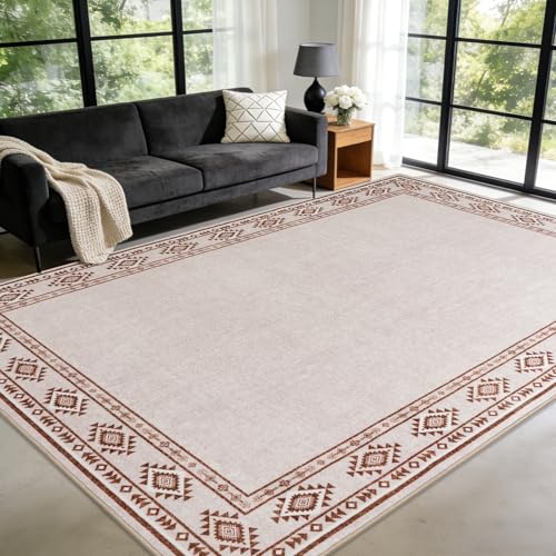 Large Geometric Area Rugs for Living Room Bedroom 4x6 Cream Rug | Ultra Soft Washable Non Slip Stain Resistant Modern Low Pile Indoor Bordered Carpet for Nursery Home Decor Solid Aesthetic - color: Cream, size: 4x6 Feet