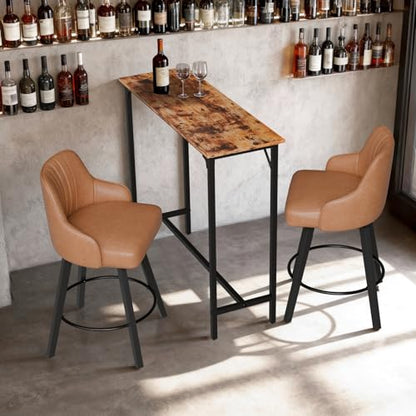 VINGLI 43 Inch Counter Height Bar Table Set with 2 Bar Stools, Wood Narrow Long Pub Table Set, Compact Bar Table for Kitchen/Dining Room/Sofa, Brown - color: Brown, size: 43"L