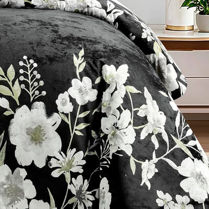 Sunshine Nicole Reversible Comforter Set, Printed Distressed Velvet Front and Sold Distressed Velvet Reverse, 3 Pieces Black Queen, with Soft Polyester Fill - color: Black, size: Queen