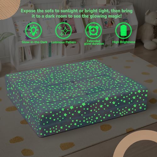 MeMoreCool Glow in Dark Star Kids Couch, Modular Fold Out Loveseat | Glow in dark star kids couch, colorful modular loveseat for bedroom playroom furniture - color: Colourful Star