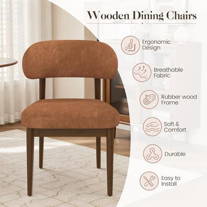 Wooden Dining Room Chairs Set of 2, Modern Upholstered Velvet Kitchen Chairs with Ergonomic Curved Back, Farmhouse Dining Side Chair with Solid Wood Frame for Kitchen Room, Brown - color: Umber