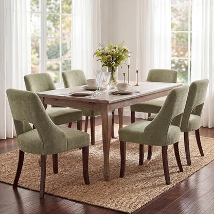 UVV Wooden Dining Chairs Set of 6, Mid Century Modern Chenille Upholstered Dining Room Chair Kitchen Chairs, Farmhouse Dinner Chair with Solid Wood Legs for Kitchen Dining Room, Green - color: Green, size: Set of 6
