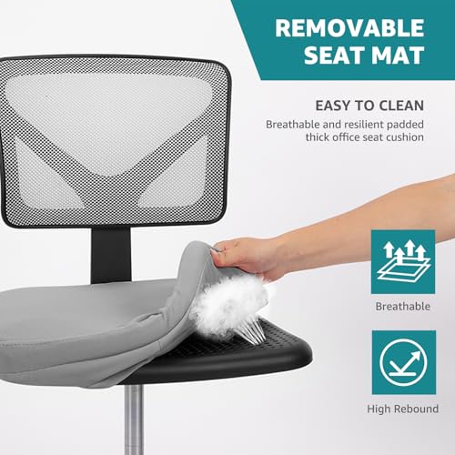 OLIXIS Armless Home Office Chair, Ergonomic Small Desk Chair | Mesh Back, Removable Washable Foam Cushion, Height Adjustable, Rolling Swivel Wheels, Small Space, Grey - color: Grey