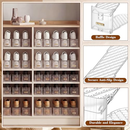 Briwooody 40 Pack Clear Shoe Slot Organizer, 2-Level Adjustable Shoe Stacker for Closet Organization, Plastic Shoes Space Saver Rack Holder for Sneakers, Heels, Flats and Slippers