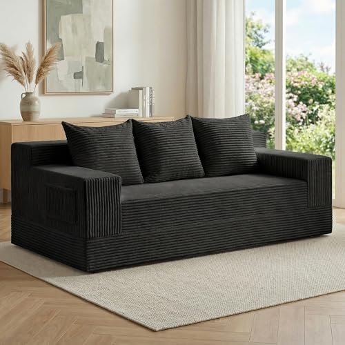 cidludto Convertible Sofa Bed, 78" Oversized Boneless Loveseat Couch 2 in 1 Foldable Futn Bed Couch in A Box, Folding Sofa Chair for Living Room, No Assembly Required, Black - color: Black, size: Three Seat-78''