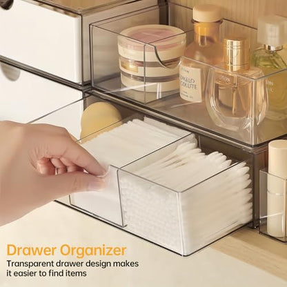 PAVSTINE Medicine Cabinet Organizer 2 Pack, Stackable Storage Drawers with Removable Divider, Make Up Organizer for Bathroom Mirror Cabinets, Vanity, Closet, Countertop - Clear - size: 2-Tier