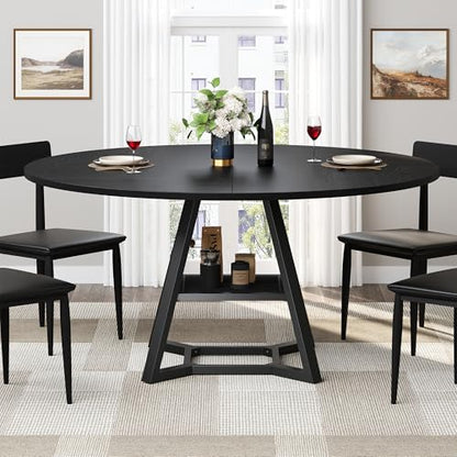 knoworld 51'' Round Dining Table, Kitchen Tables Dining Room Circle Dinner Table with Pedestal Metal Frame, Space Saving Wood Industrial Kitchen & Dining Room Tables, Black 51In - color: Black, size: 51In