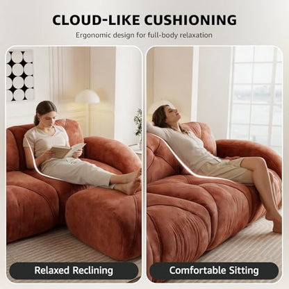 Red Loveseat Sectional Couches for Living Room, Velvet Fabric Boneless Couch in a Box, No Assembly Required Cloud Modular Sectional Sofa Love Seat, Foam Couch Compressed Sofa Set, Sofas para Sala - color: Red, size: 2 Seater