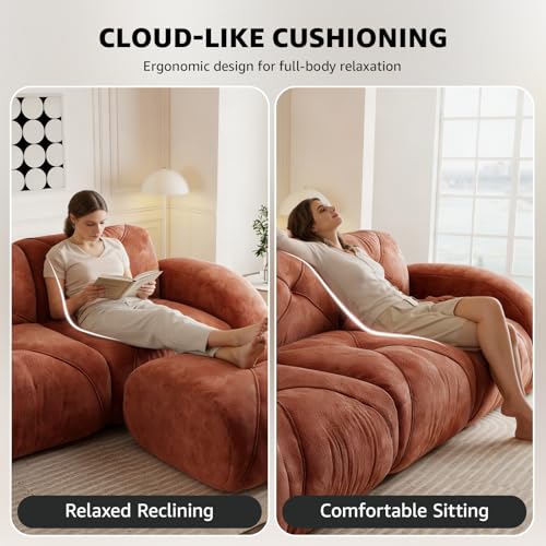Red Loveseat Sectional Couches for Living Room, Velvet Fabric Boneless Couch, No Assembly Cloud Modular Sectional Sofa Love Seat with 2 Ottoman, Foam Couch Compressed Sofa Set, Sofas para Sala - color: Red, size: 2 Seater + 2 Ottoman