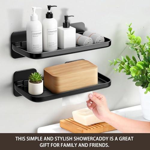 FAYYGYH 2 Pack Adhesive Floating Shelves, No Drill Small Floating Shelf | Wall Storage Damage-Free Wall Mounted Organizer for Bathroom, Kitchen, Bedroom & Office (Black-4pcs) - color: Black-4pcs