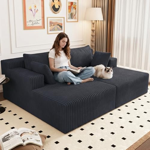 70.8" Oversized Double Chaise Lounge Indoor, Upholstered Deep Seat Cloud Couch Corduroy Lounge Chair, Modern Sofa Bed Loveseat Sleeper Chair for Living Room Bedroom Apartment,Dark Gray - color: Dark Gray, size: 70.8"