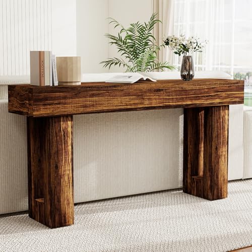 Spaco 63'' Long Console Table,2 Tier Farmhouse Entryway Table Sofa Table with Storage,Wood Behind Couch Table for Living Room, Hallway,Foyer (Dark Brown) - color: Dark Brown (63'')