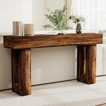 Spaco 63'' Long Console Table,2 Tier Farmhouse Entryway Table Sofa Table with Storage,Wood Behind Couch Table for Living Room, Hallway,Foyer (Dark Brown) - color: Dark Brown (63'')