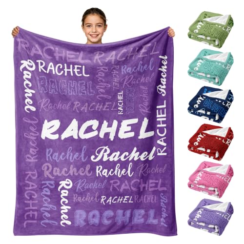 Personalized Blanket with Name, Custom Name Blanket Gifts for Kids Adults Boys Girls Teen, Soft Customized Fleece Flannel Throw for Bedroom Living Room, Birthday Christmas - color: Dark Purple