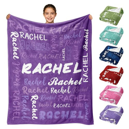 Personalized Blanket with Name, Custom Name Blanket Gifts for Kids Adults Boys Girls Teen, Soft Customized Fleece Flannel Throw for Bedroom Living Room, Birthday Christmas - color: Dark Purple