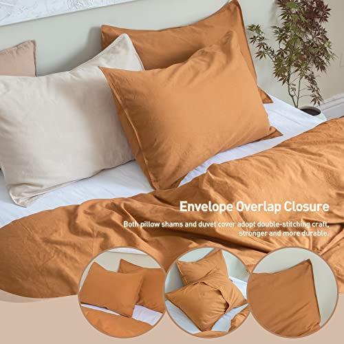 BISELINA French Linen Duvet Cover Set 2pcs with Hidden Zipper Closure Natural Flax Cotton Blend Solid Color Soft Breathable Luxury Farmhouse Bedding - Twin Size, Rust - color: Rust, size: Twin