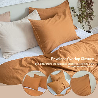 BISELINA French Linen Duvet Cover Set 2pcs with Hidden Zipper Closure Natural Flax Cotton Blend Solid Color Soft Breathable Luxury Farmhouse Bedding - Twin Size, Rust - color: Rust, size: Twin