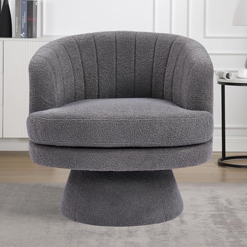 Swivel Accent Chair with Armrest, Modern 360 Degree Swivel Barrel Chair with Curve Back and Soft Cushion,Comfy Round Sherpa Teddy Armchair Single Sofa for Living Room,Bedroom, Dark Grey - color: Dark Grey