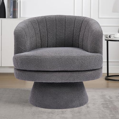 Swivel Accent Chair with Armrest, Modern 360 Degree Swivel Barrel Chair with Curve Back and Soft Cushion,Comfy Round Sherpa Teddy Armchair Single Sofa for Living Room,Bedroom, Dark Grey - color: Dark Grey