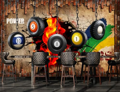 Industrial Wallpaper Billiard Tire Wall Mural | 151"x96", for Bedroom Living Room Bathroom, Textured Fabric, Not Peel and Stick - color: Mural 14, size: 151" x 96"