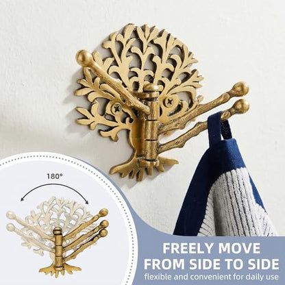 Indian Shelf Brass Tree Swivel Wall Hook, Foldable Tri-Arm Gold Hanger - style: Tree