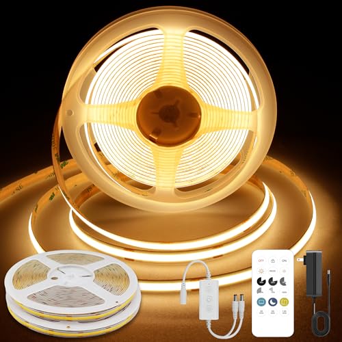 Pandery COB LED Strip Lights Warm White,24V Dimmable led Light Strip KIT with Remote and app Control,2700K 32.8FT/2 * 5m 8mm Wide Ra>90 Cuttable Flexible Strip Lights for Bedroom,Wardrobe,Cabinet - color: 2700K Warm white, size: 32.8FT