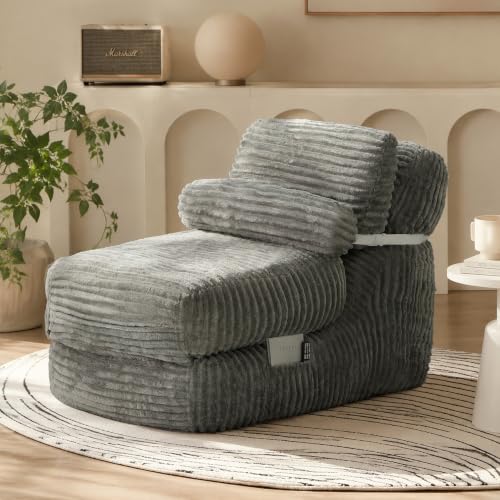 XVD 82" Extra Long Folding Sofa Bed with Pillow, Convertible Sleeper Chair, 2 in 1 Folding Chair Bed with Side Pocket Thick Corduroy Convertible Couch Bed for Office, Guest Room, Dorm, Apts Gray - color: Light Gray