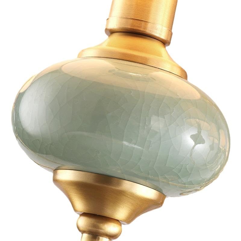 Wireless Battery Operated Wall Sconces Lights Set of 2, Rechargeable Antique Brass Wall Light Sconce with Bulbs & Remotes, No Wires Dimmable Green Ceramic Wall Lamps for Living Room Bedroom Hallway