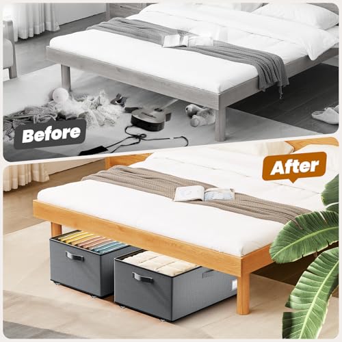Dayacoco Under Bed Storage With Wheels,10in Underbed Storage Containers 65L | Large Capacity Underbed Storage, No Assembly Required Rolling Under Bed Storage for Clothes Blankets Shoes Grey - size: 10.1 inch height-grey